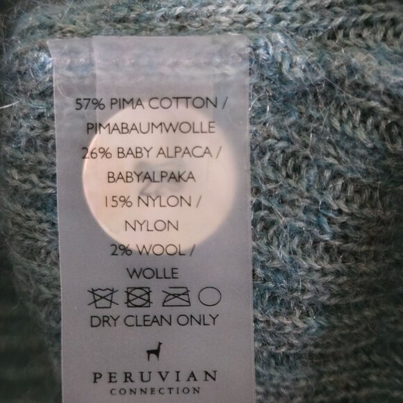 Peruvian Connection Mint Ribbed Baby Alpaca Blend V Neck Cardigan Sweater Size S - Picture 6 of 7